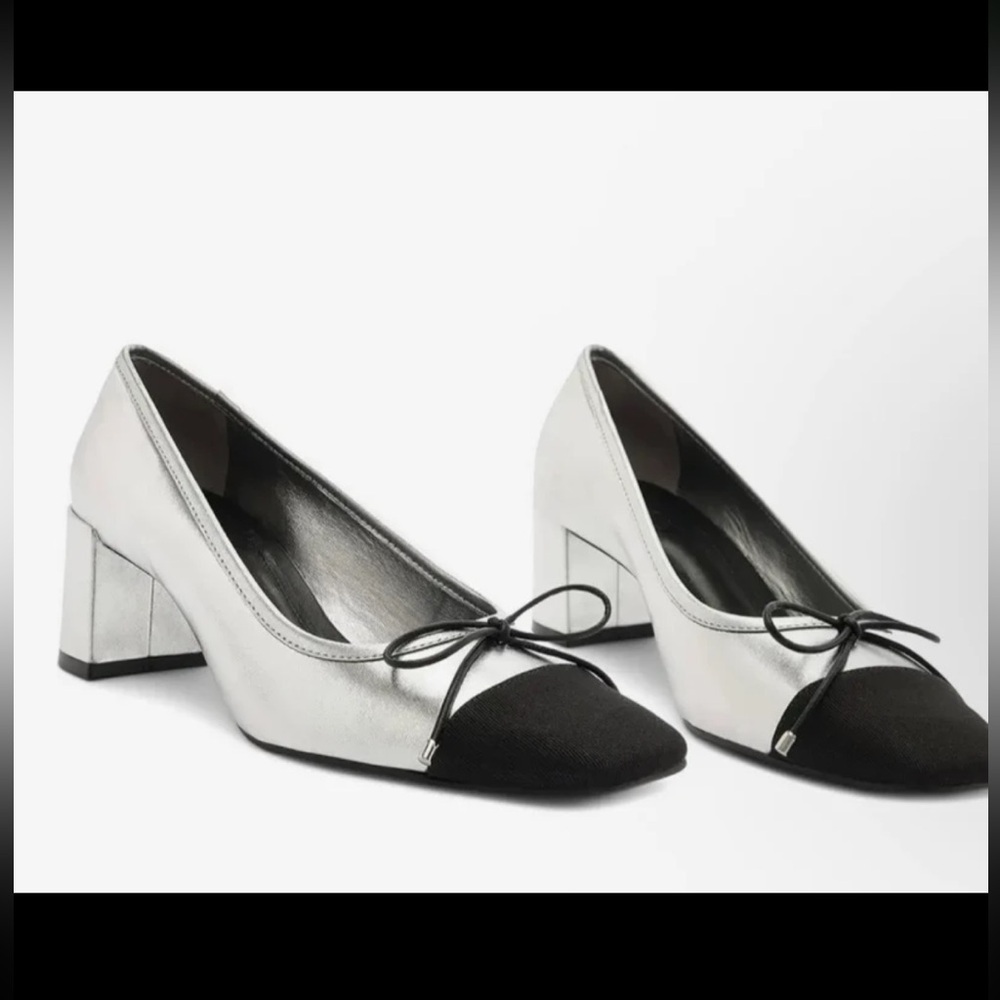 NEW Womens SCHUTZ Arissa Metallic Bow Cap-Toe Pumps 9.5, Black